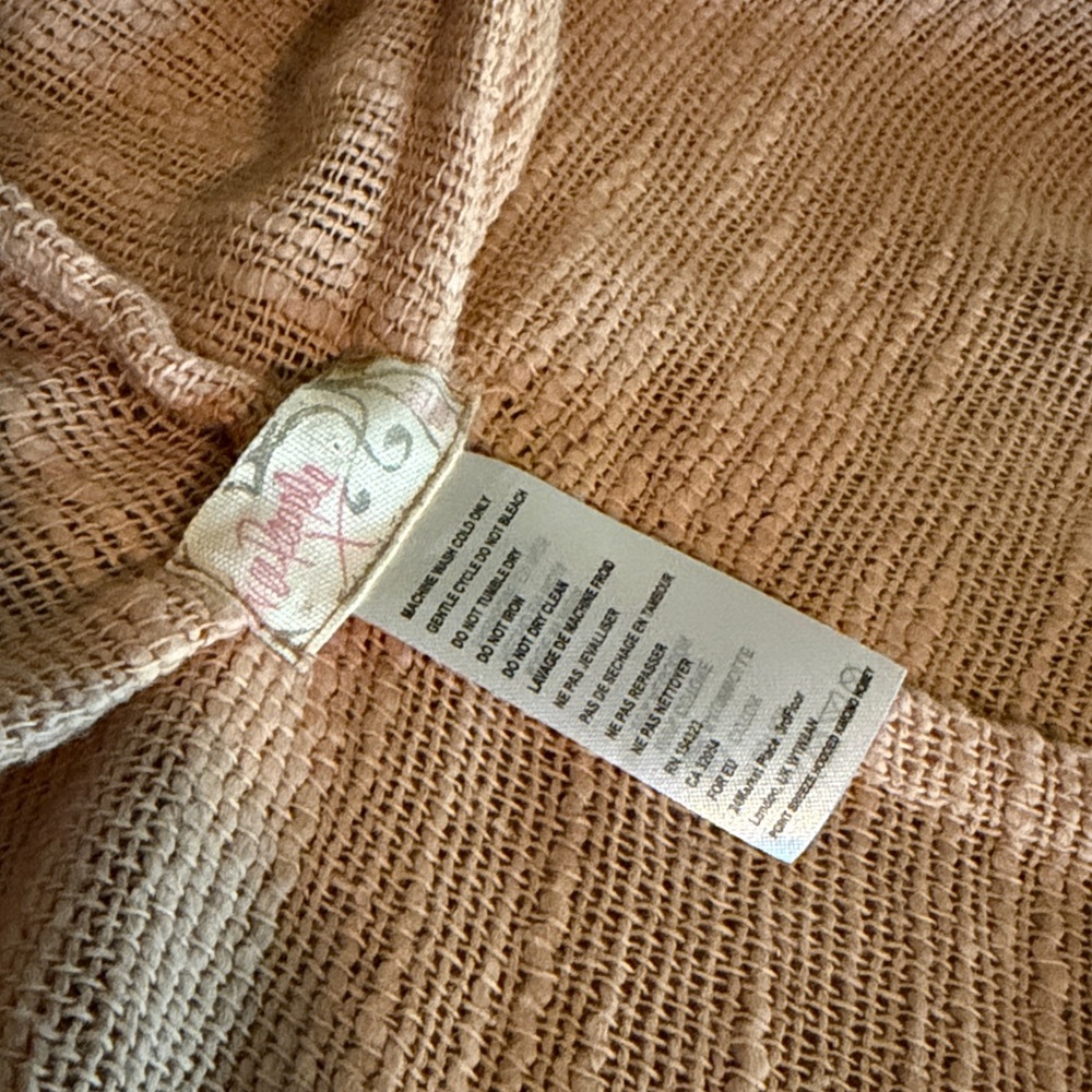 NWOT Free People textured cotton Open Front Hooded Fringe Kimono Wrap Peach - Picture 4 of 4